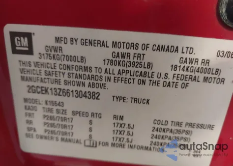 2006 Chevrolet Silverado 1500 Lt1 from USA, damaged, VIN 2GCEK13Z661304382